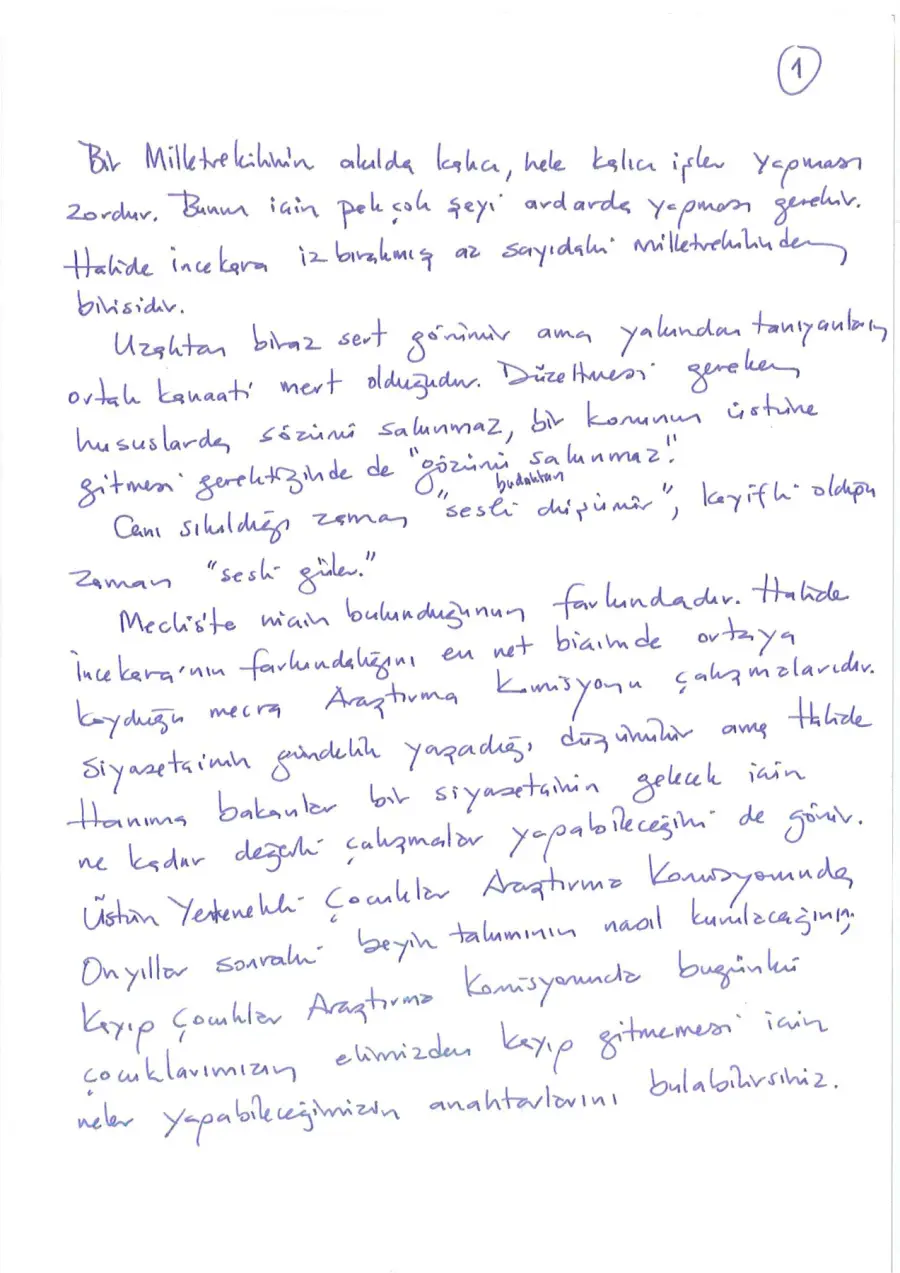 Necdet Ünüvar mektubunun ilk sayfası