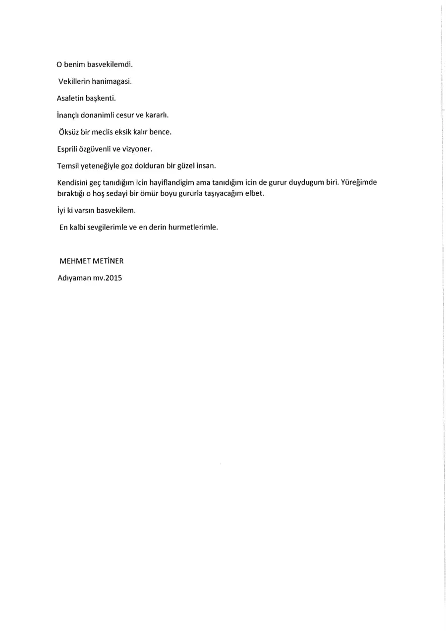 Mehmet Metiner mektubunun ilk sayfası