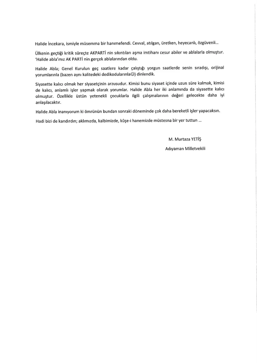 M. Murtaza Yetiş mektubunun ilk sayfası
