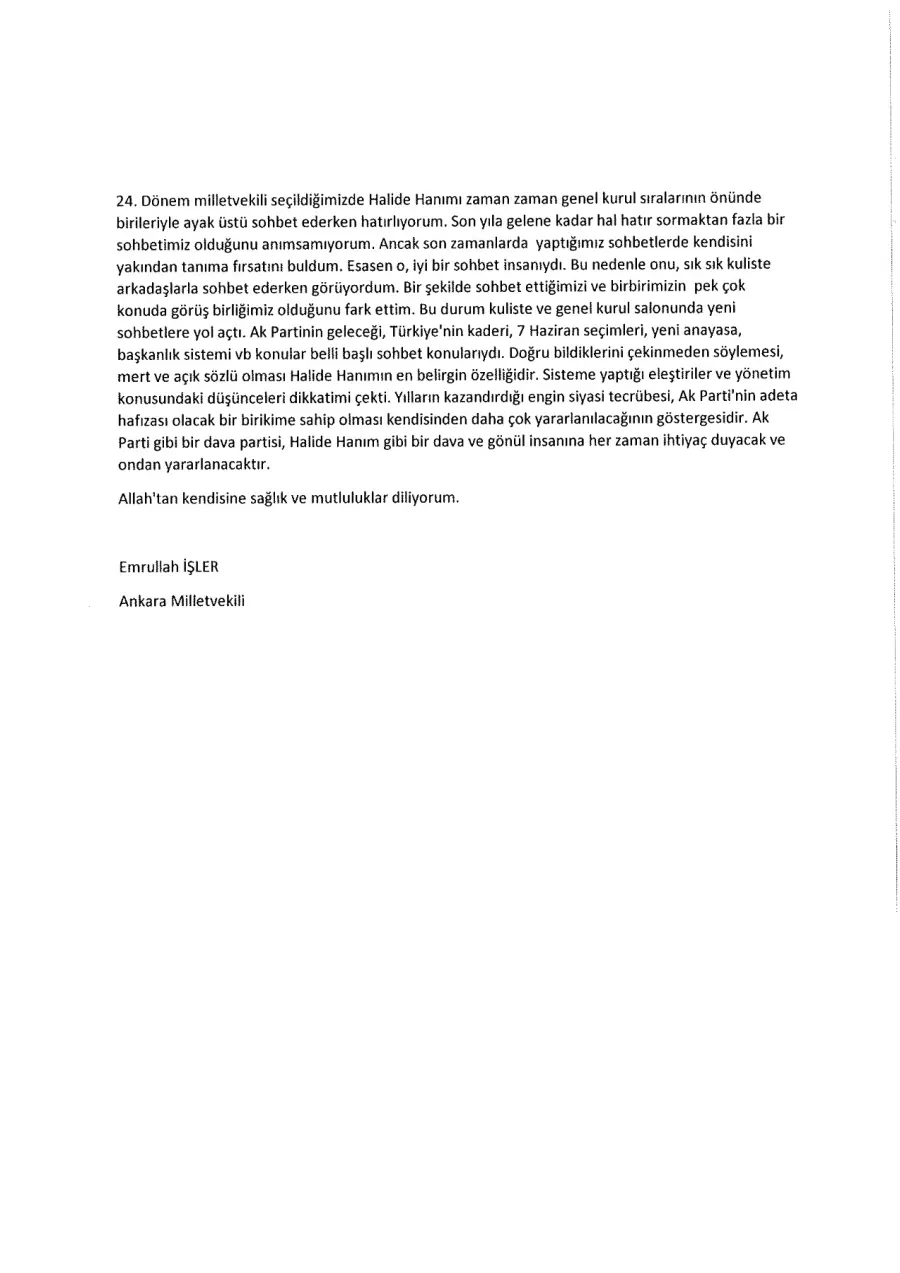 Emrullah İşler mektubunun ilk sayfası