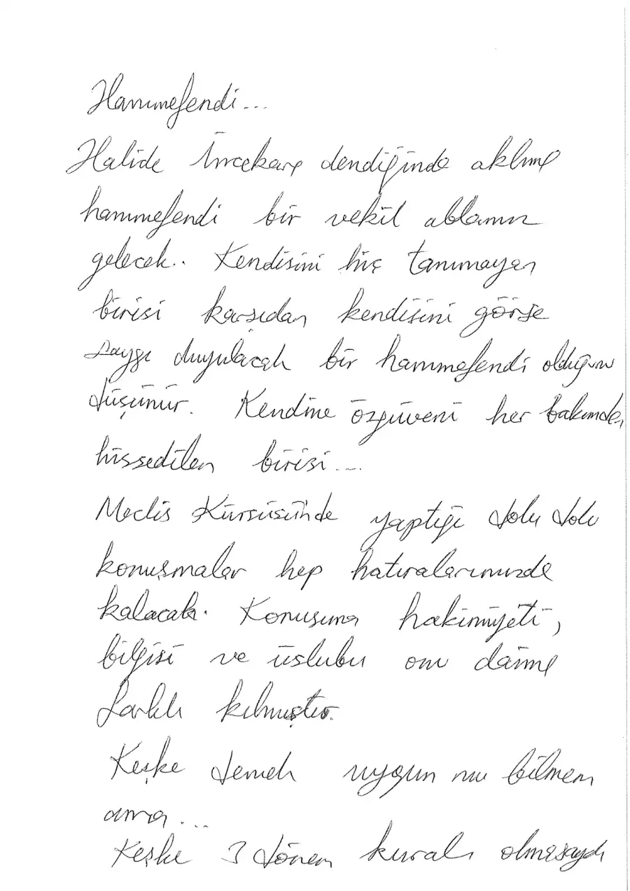 Mehmet Erdem mektubunun ilk sayfası