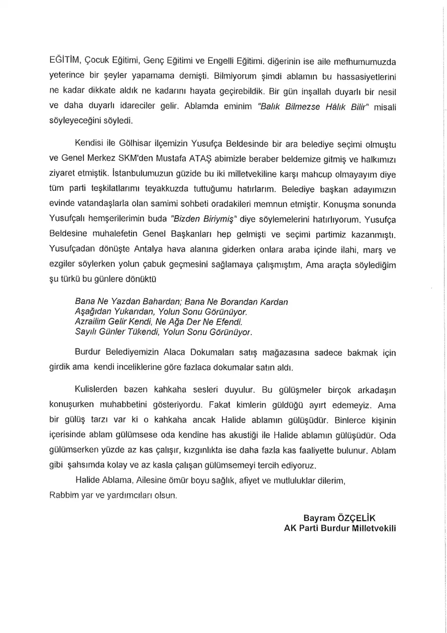 Defter sayfası 50, Bayram Özçelik