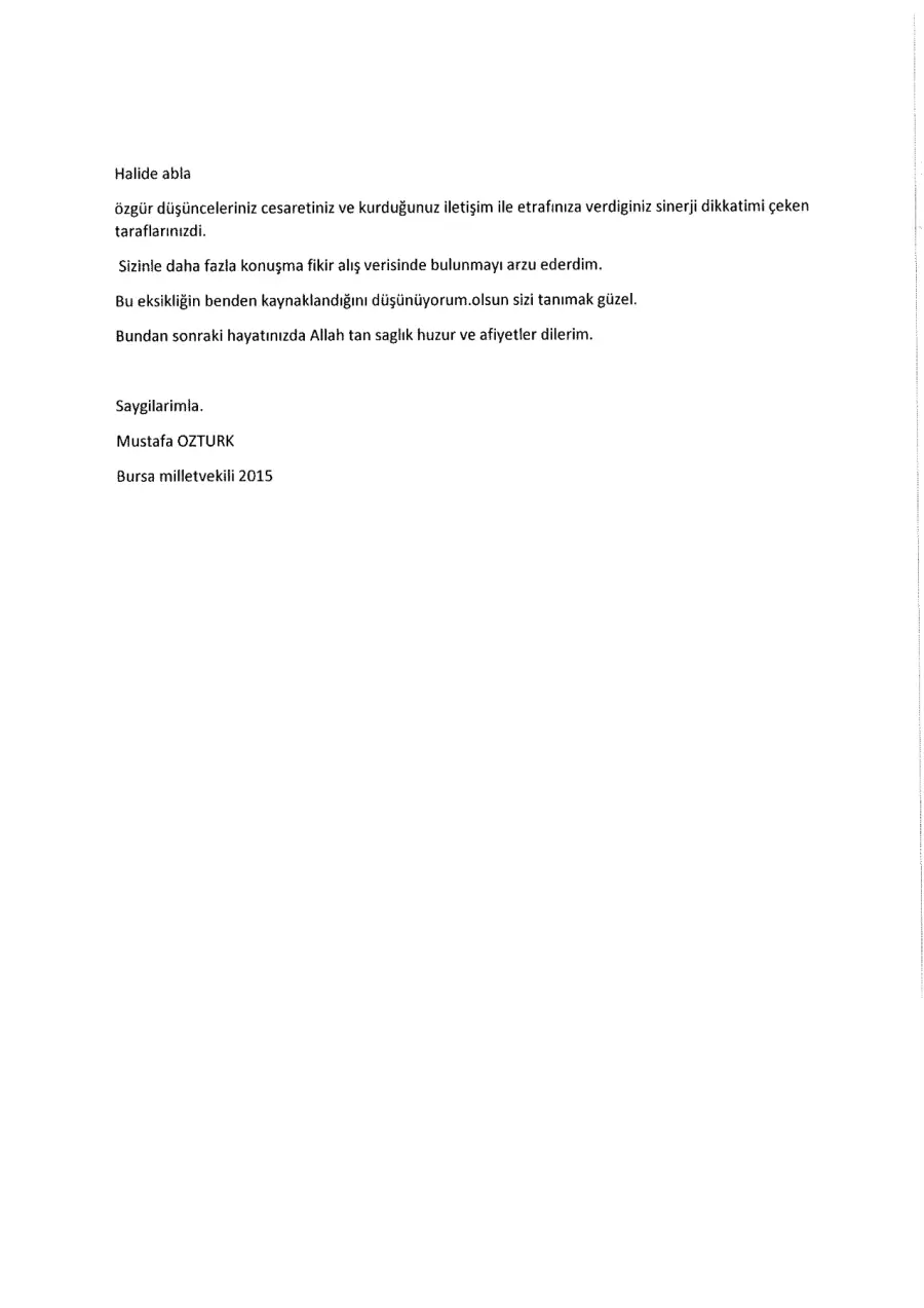 Mustafa Öztürk mektubunun ilk sayfası