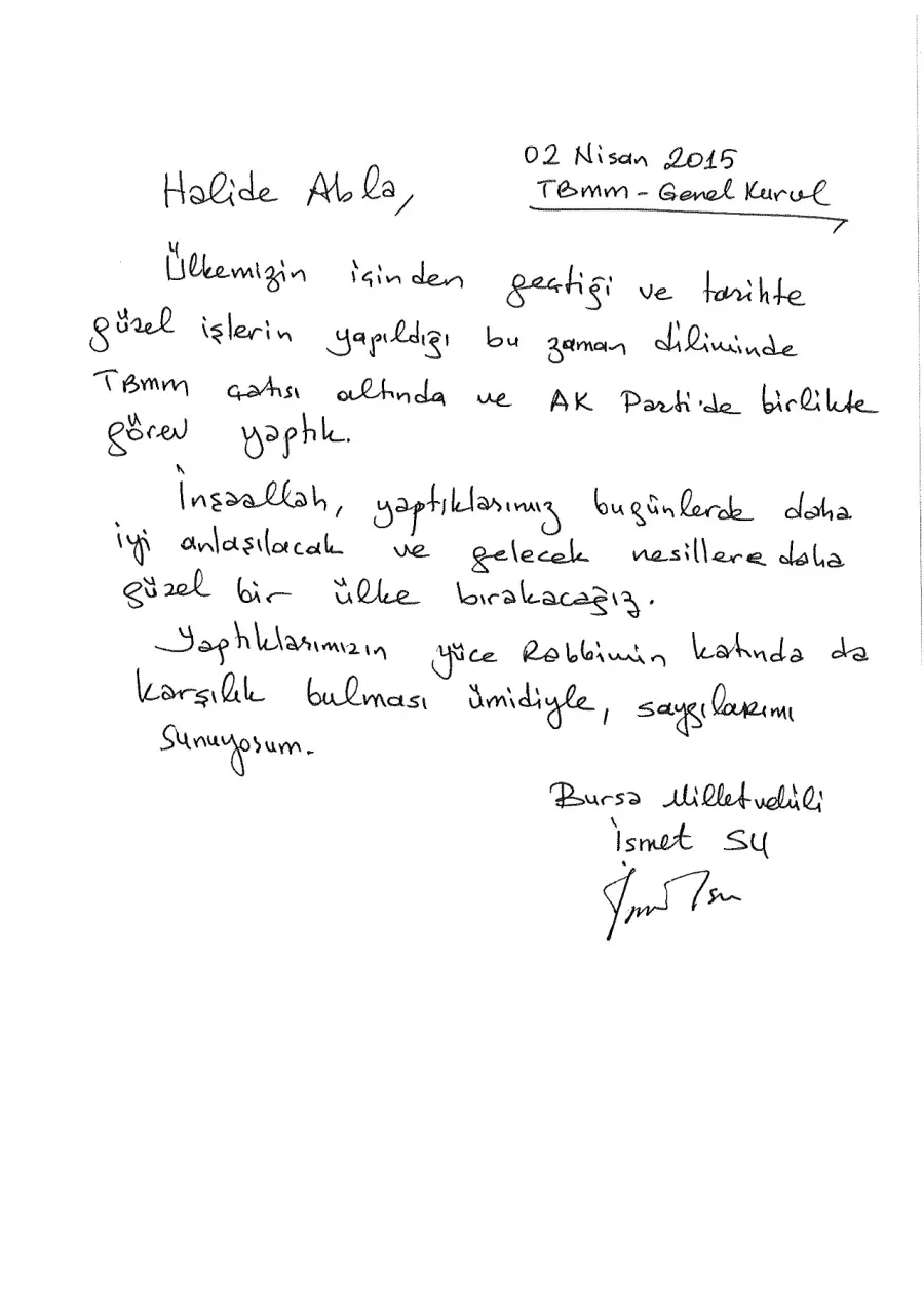 İsmet Su mektubunun ilk sayfası