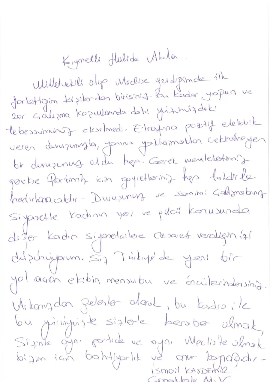 İsmail Kaşdemir mektubunun ilk sayfası