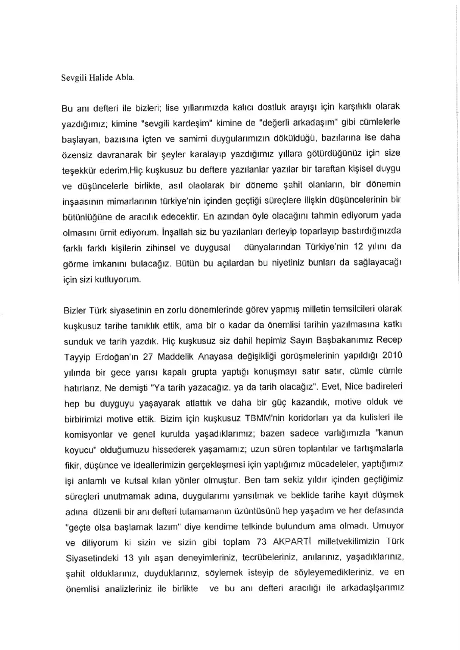 Dr. Cahit Bağcı mektubunun ilk sayfası