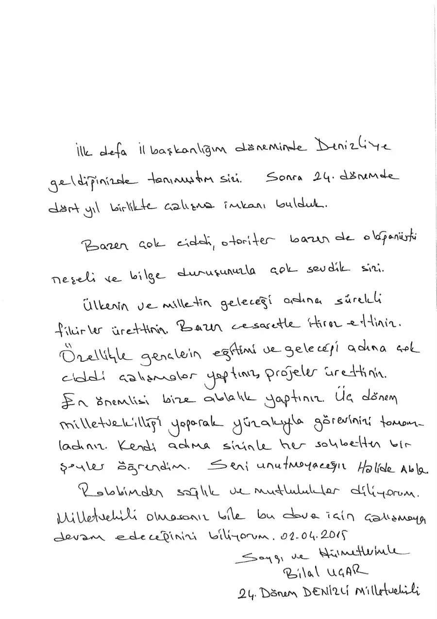 Bilal Uçar mektubunun ilk sayfası