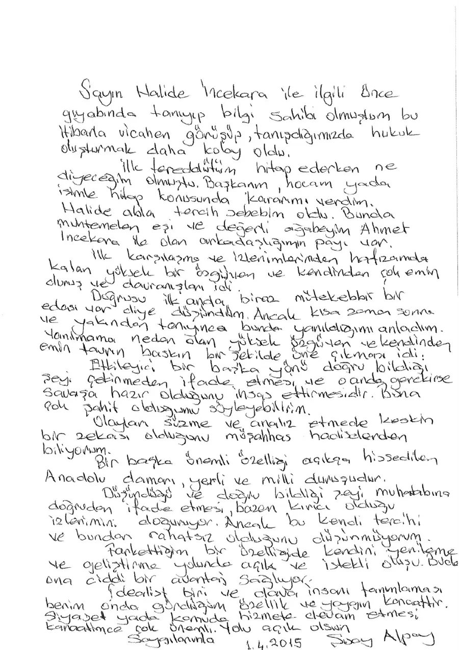 Suat Alpay mektubunun ilk sayfası