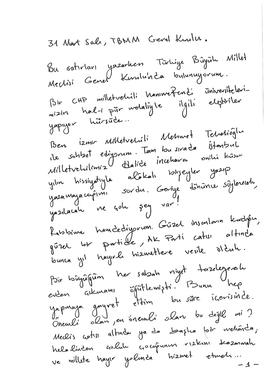 Recep Akdağ mektubunun ilk sayfası