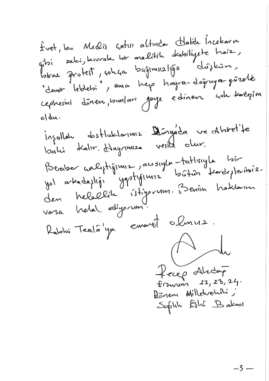 Defter sayfası 86, Recep Akdağ