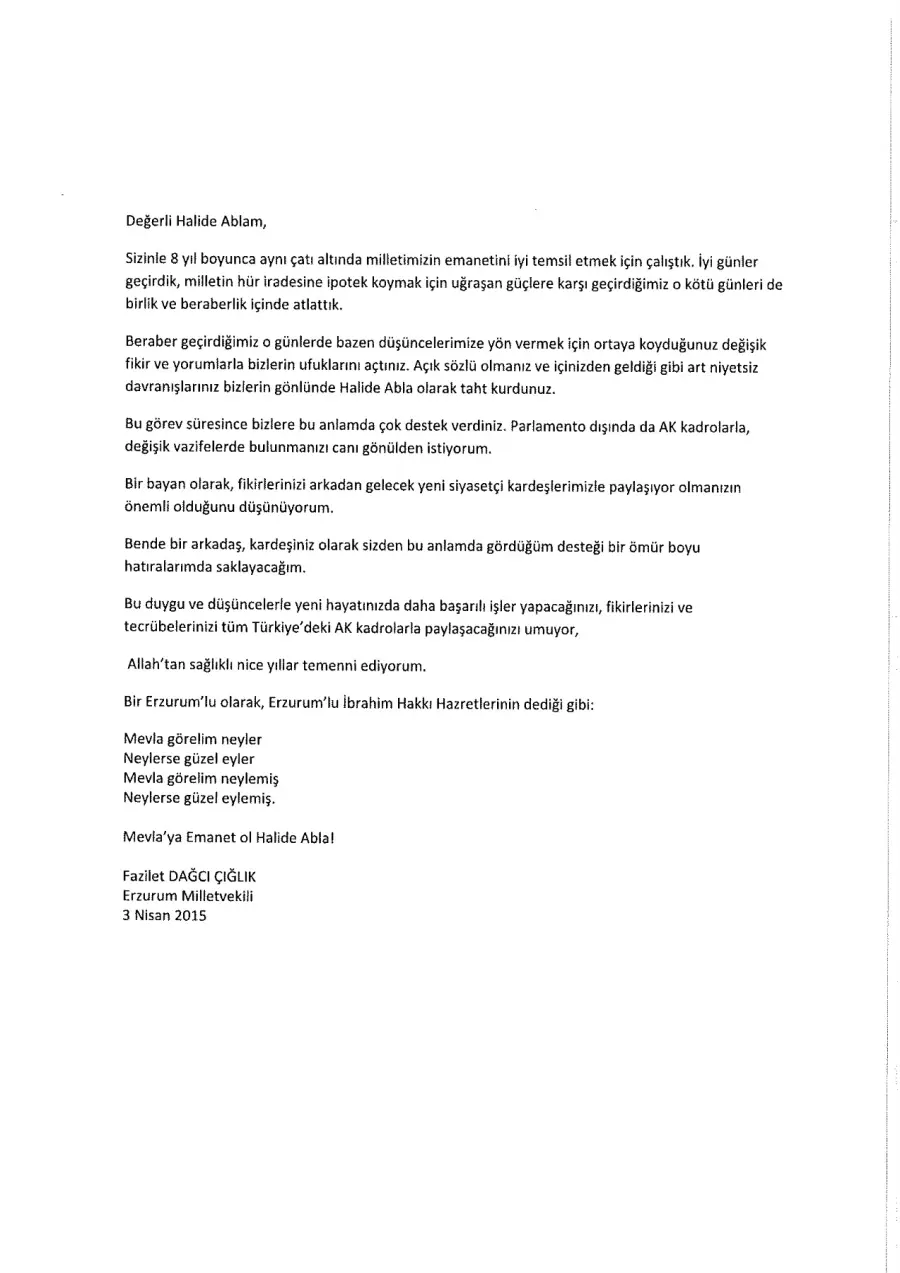 Fazilet Dağcı Çığlık mektubunun ilk sayfası