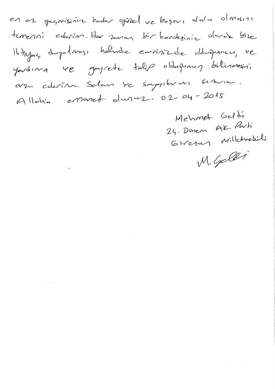 Defter sayfası 101, Mehmet Geldi