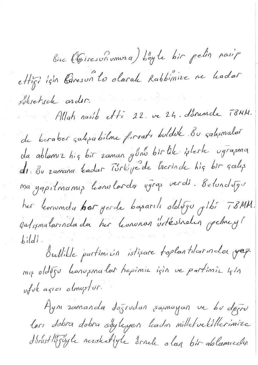 Adem Tatlı mektubunun ilk sayfası