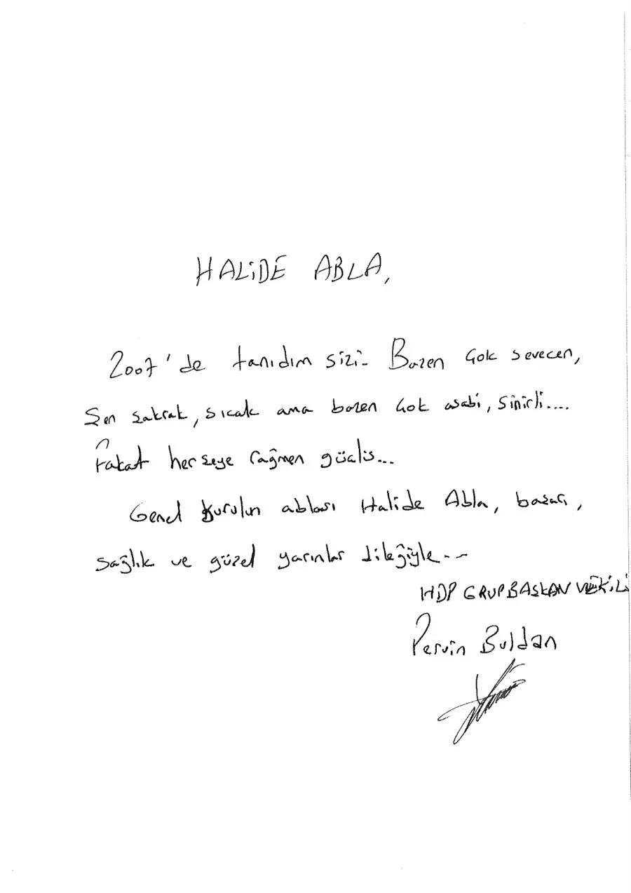 Pervin Buldan mektubunun ilk sayfası