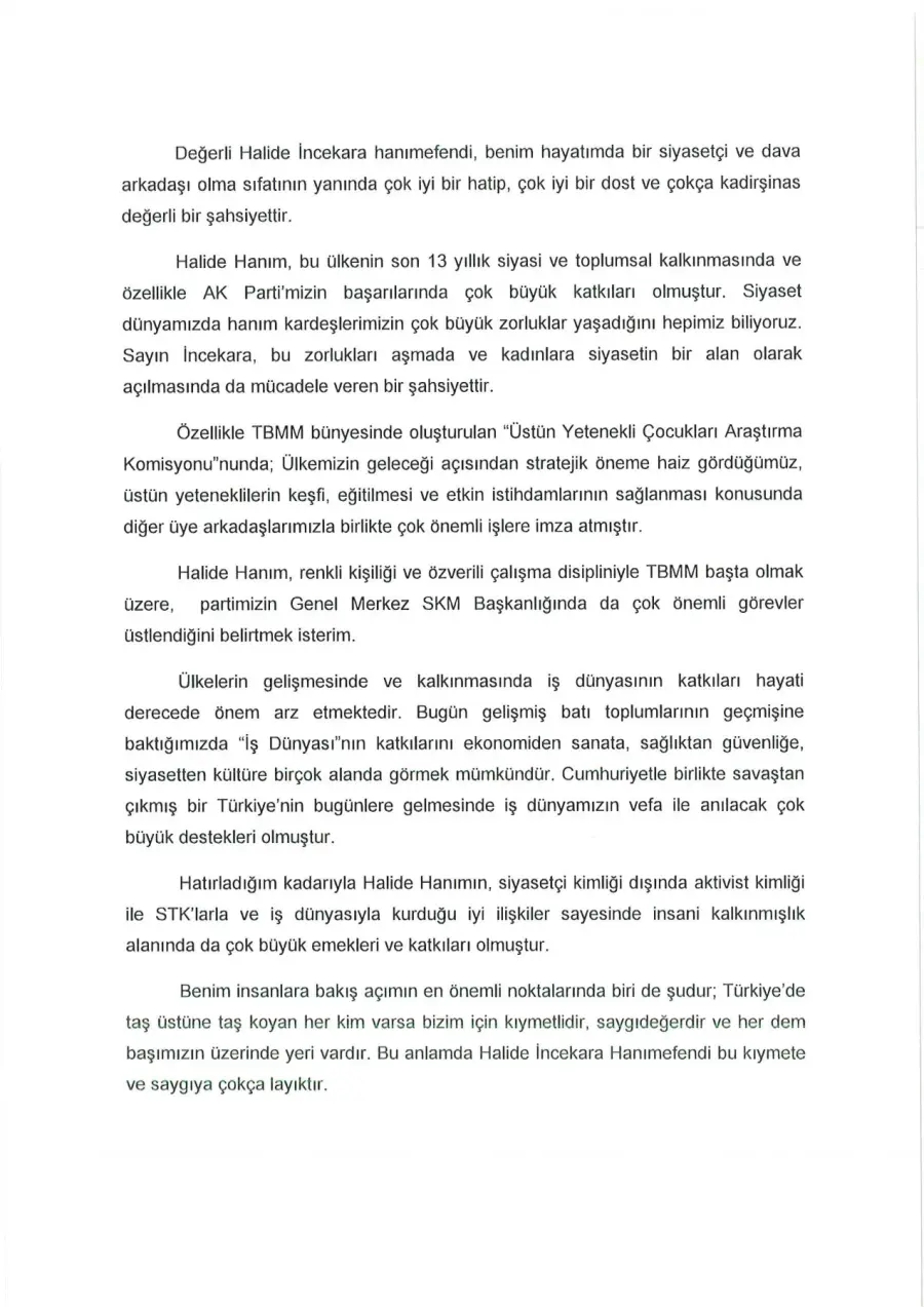 Abdülkadir Aksu mektubunun ilk sayfası