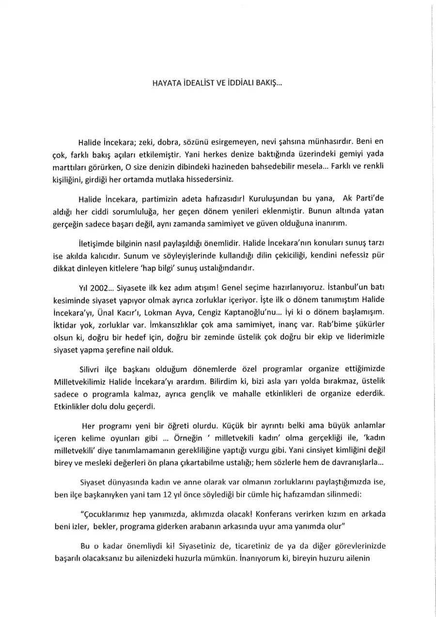 Tülay Kaynarca mektubunun ilk sayfası