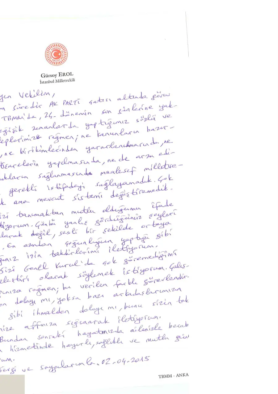 İmzası okunamayan mektup mektubunun ilk sayfası