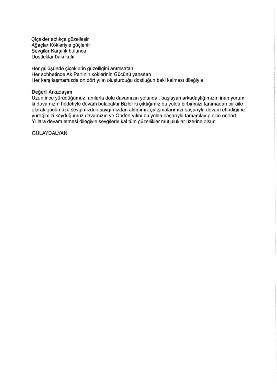 Gülay Dalyan mektubunun ilk sayfası