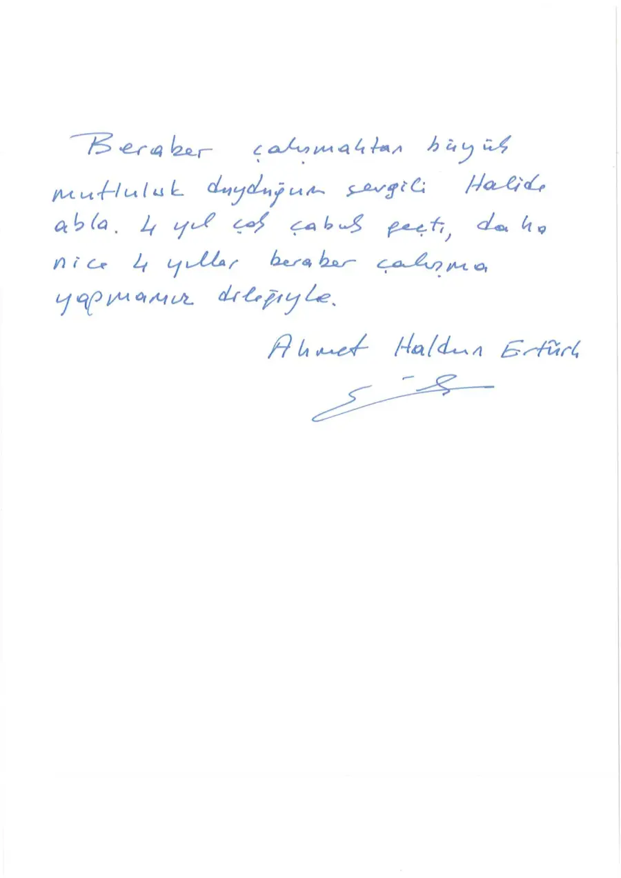 Ahmet Haldun Ertürk mektubunun ilk sayfası