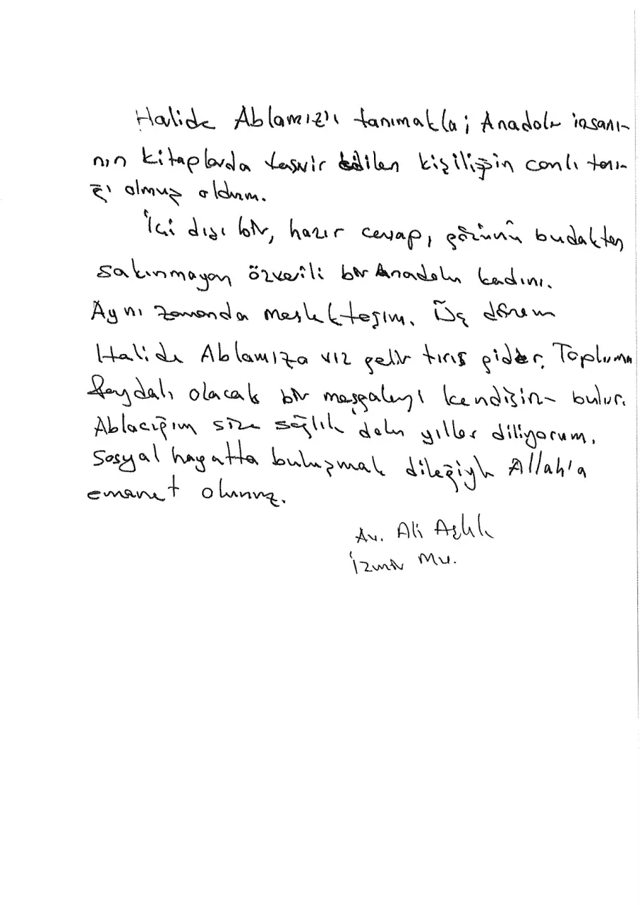 Av. Ali Aşlık mektubunun ilk sayfası