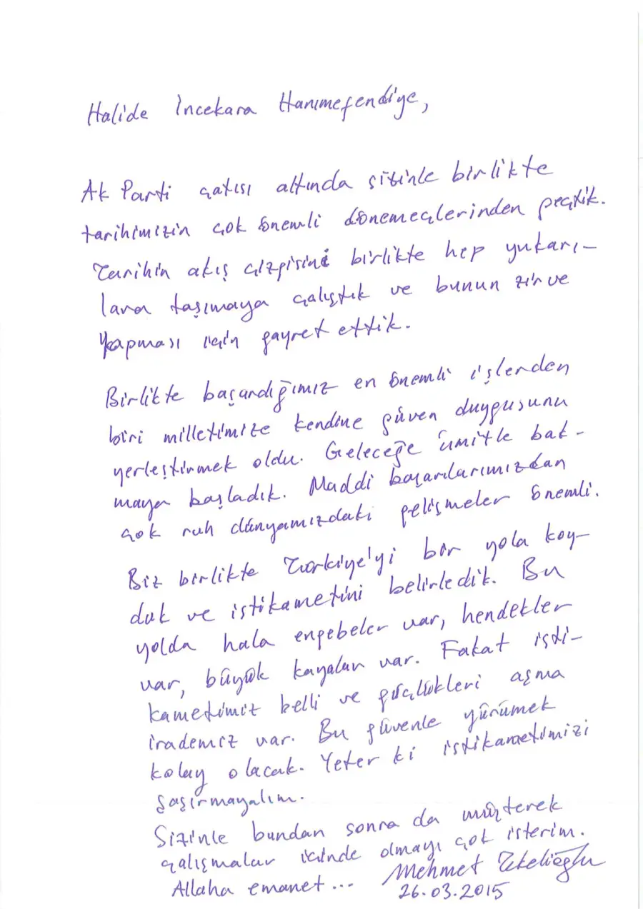 Mehmet Tekelioğlu mektubunun ilk sayfası