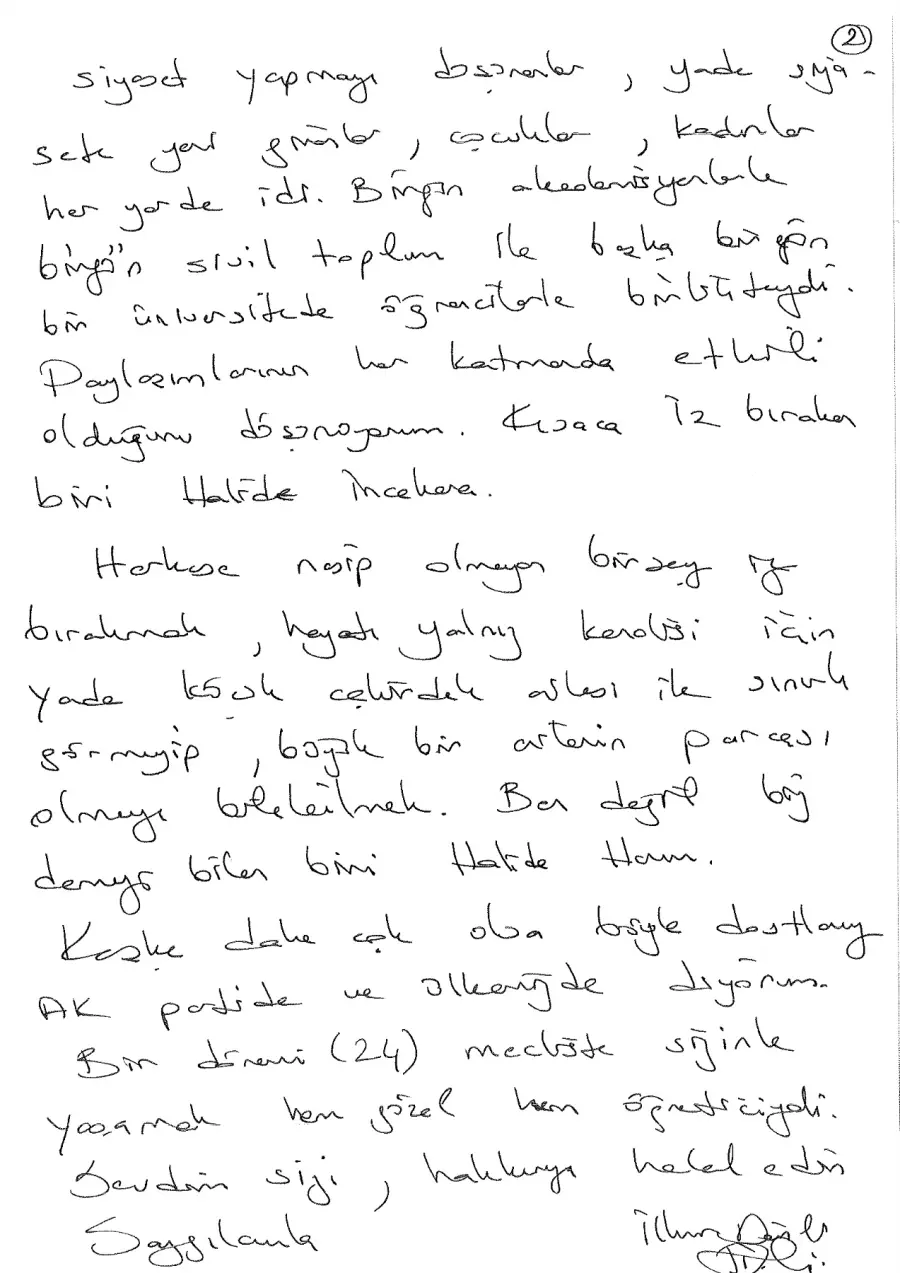 Defter sayfası 150, İmzası okunamayan mektup