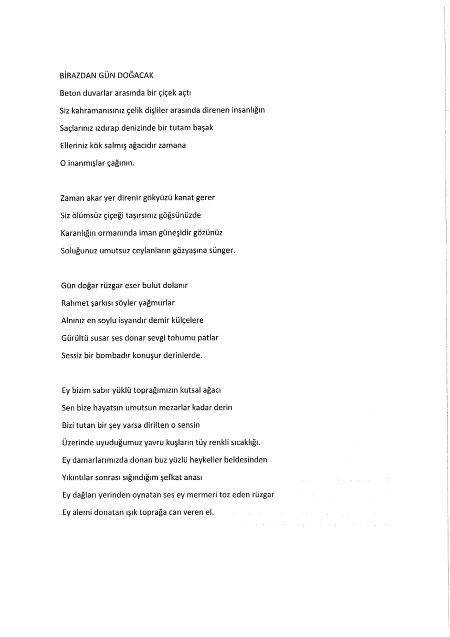 Şevde Bayazıt Kaçar mektubunun ilk sayfası