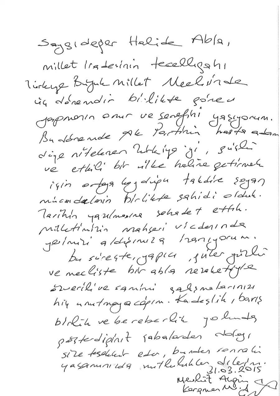 Mevlüt Akgün mektubunun ilk sayfası