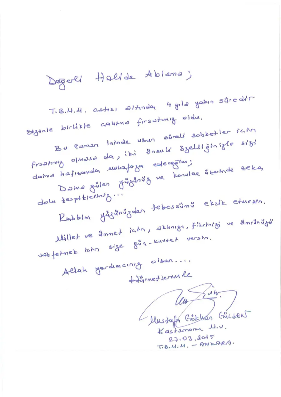 İmzası okunamayan mektup mektubunun ilk sayfası