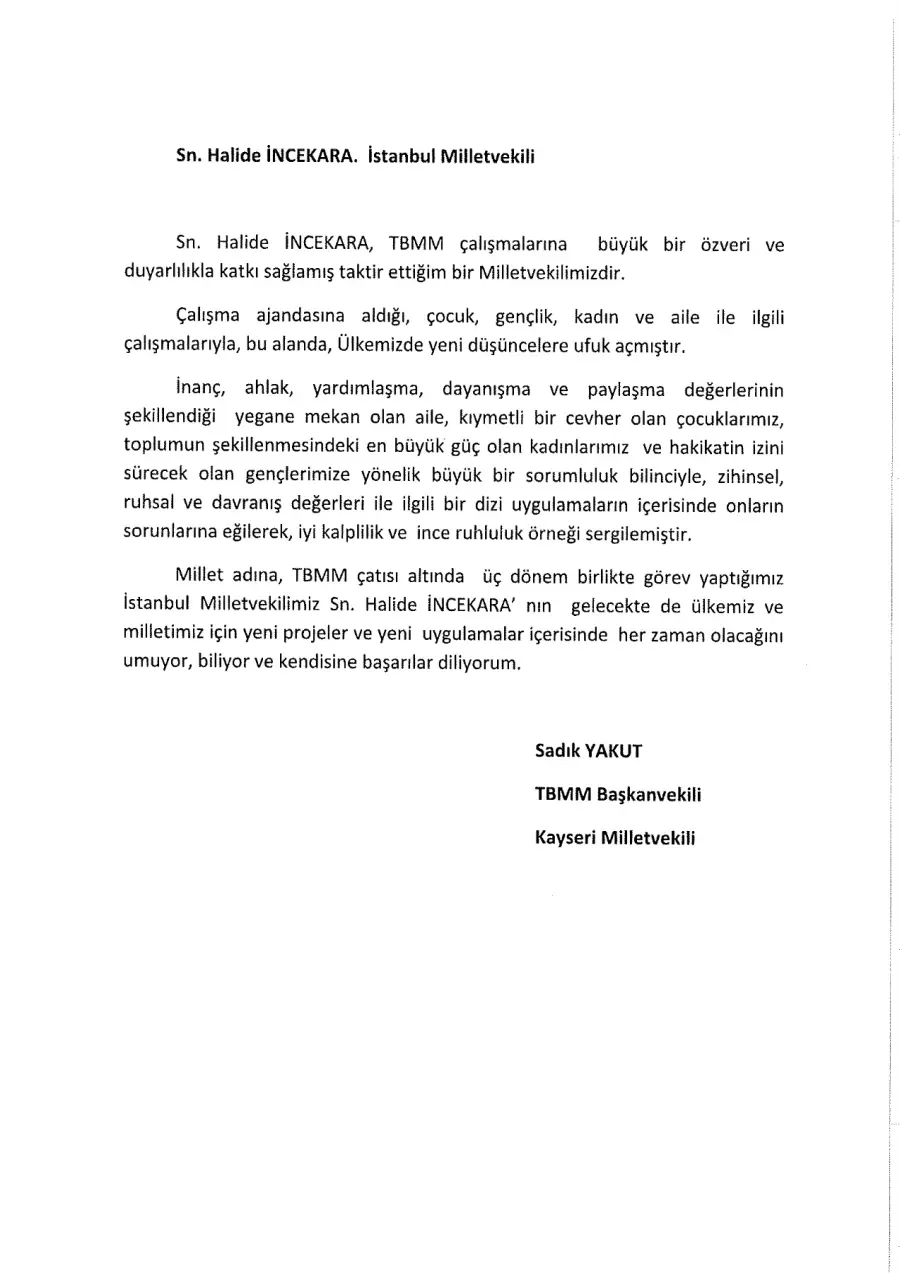 Sadık Yakut mektubunun ilk sayfası