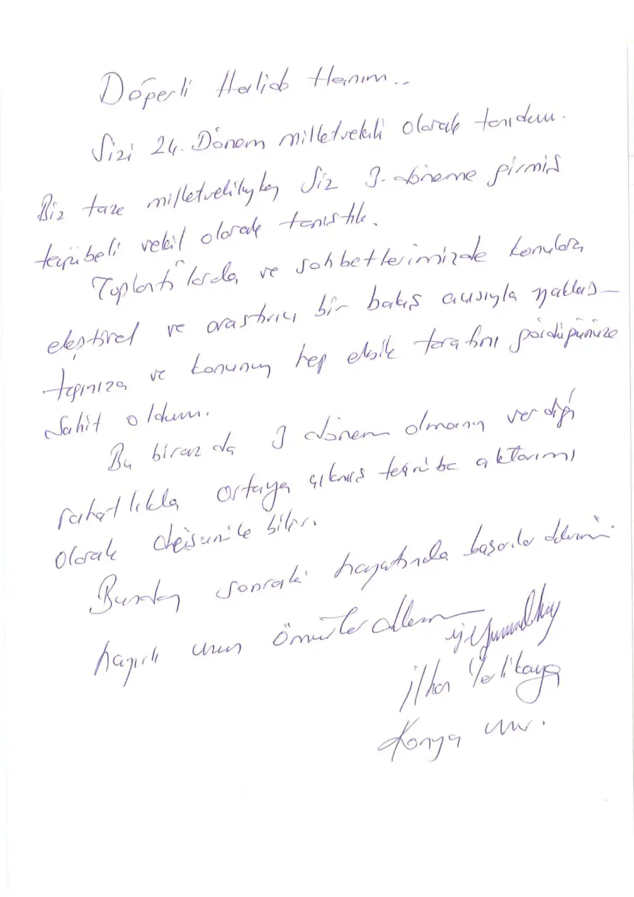 İlhan Yerlikaya mektubunun ilk sayfası