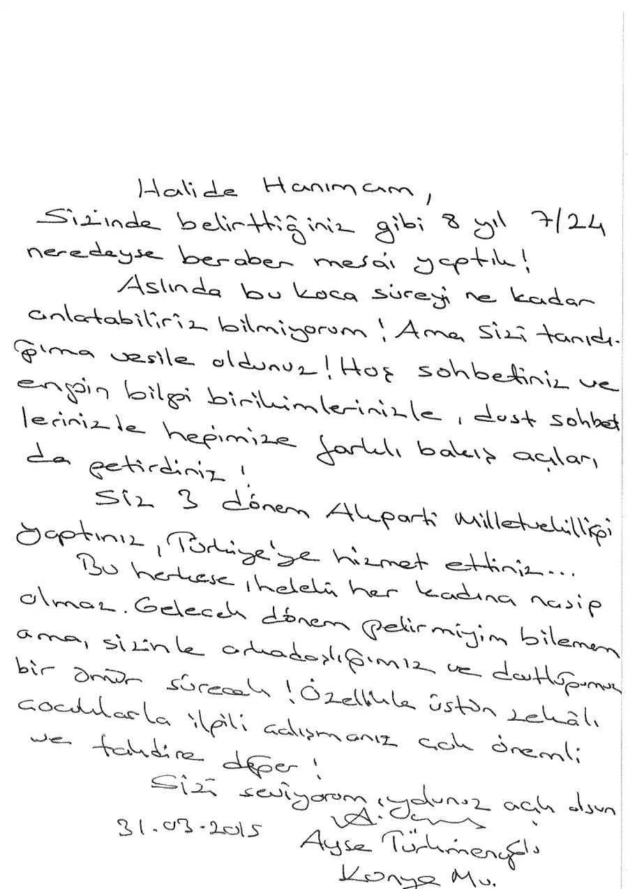 Ayşe Türkmenoğlu mektubunun ilk sayfası