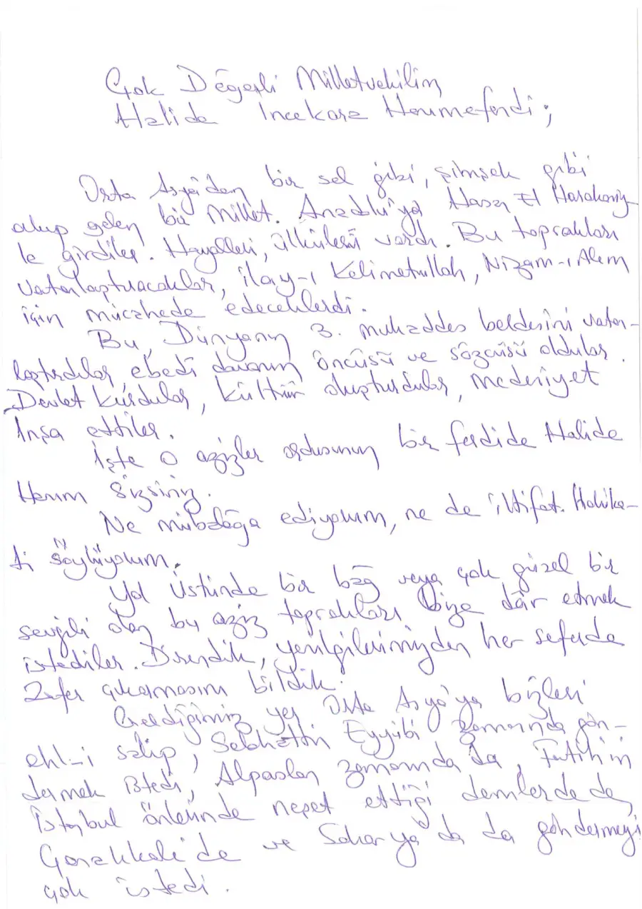 Doç. Dr. Selçuk Özdağ mektubunun ilk sayfası