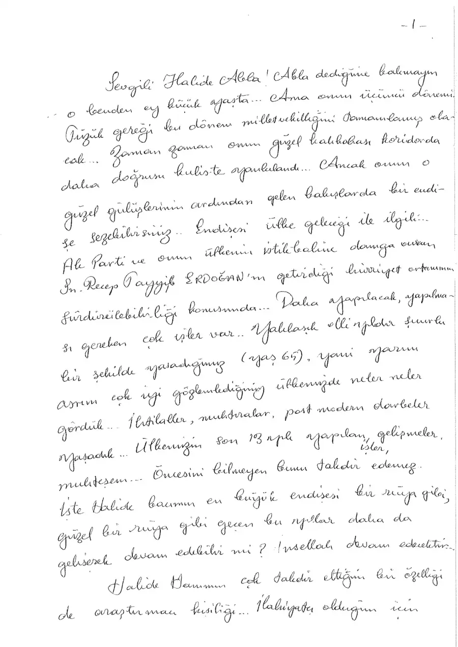 Prof. Dr. Nebi Bozkurt mektubunun ilk sayfası