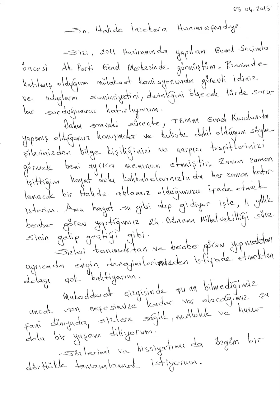 İmzası okunamayan mektup mektubunun ilk sayfası