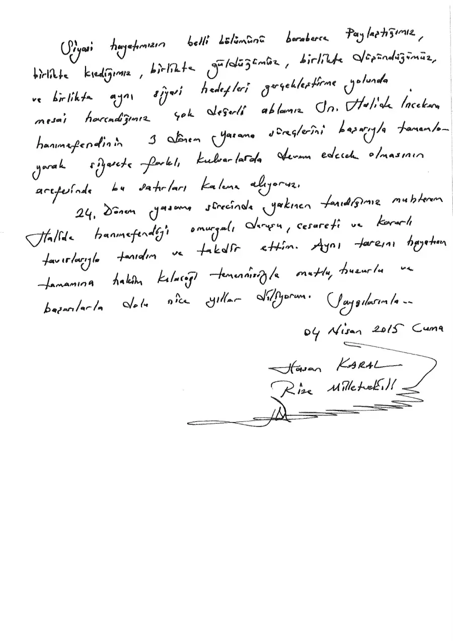Hasan Karal mektubunun ilk sayfası