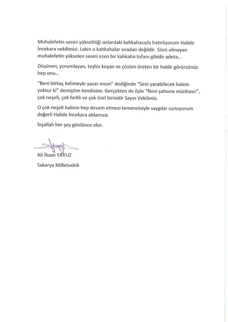 Ali İhsan Yavuz mektubunun ilk sayfası