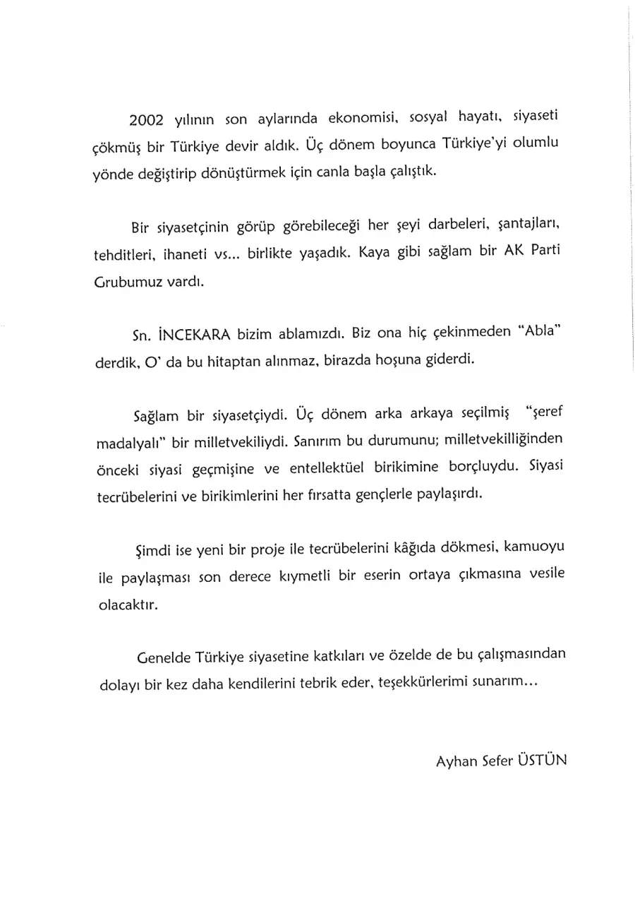 Ayhan Sefer Üstün mektubunun ilk sayfası