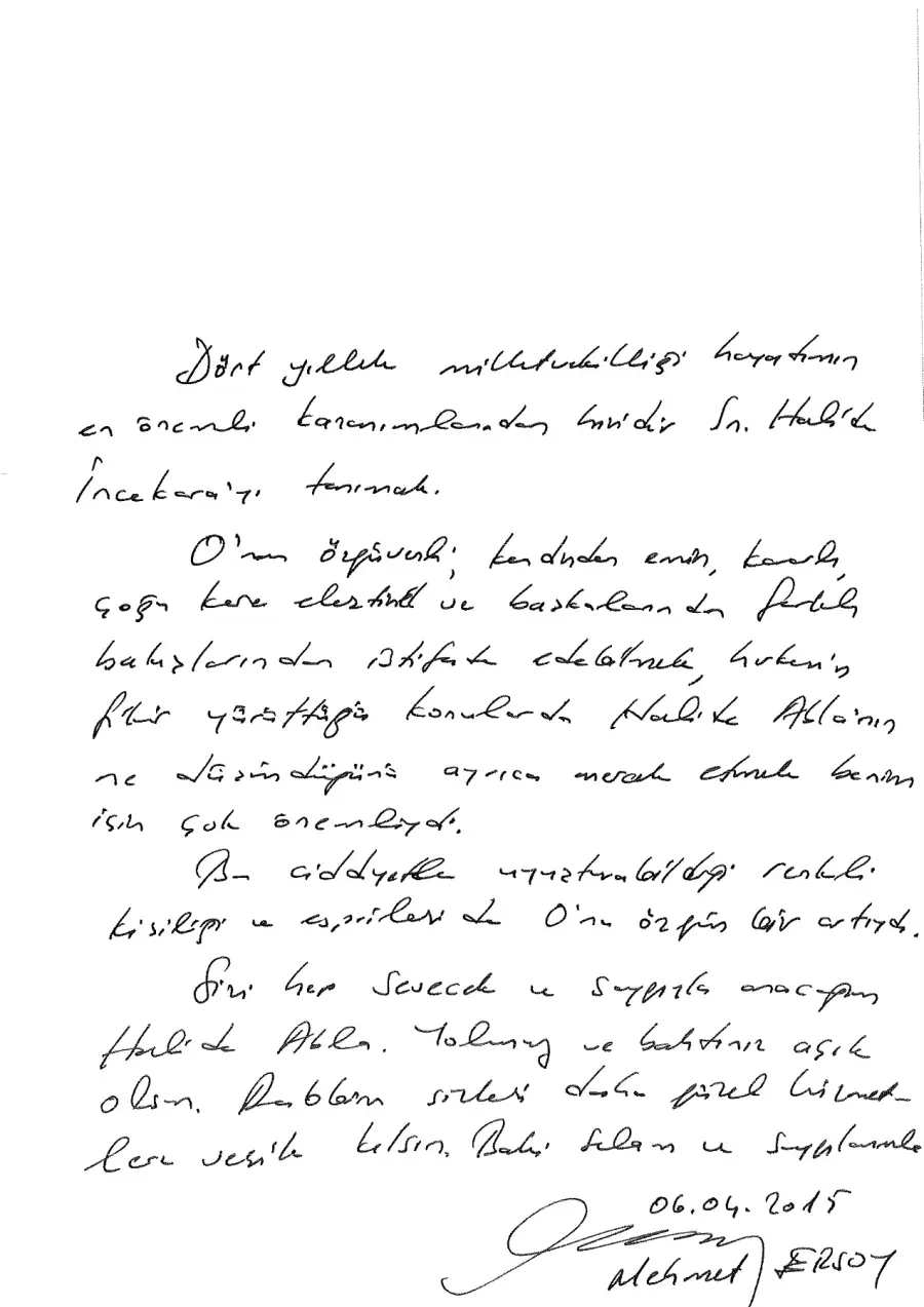 Mehmet Ersoy mektubunun ilk sayfası