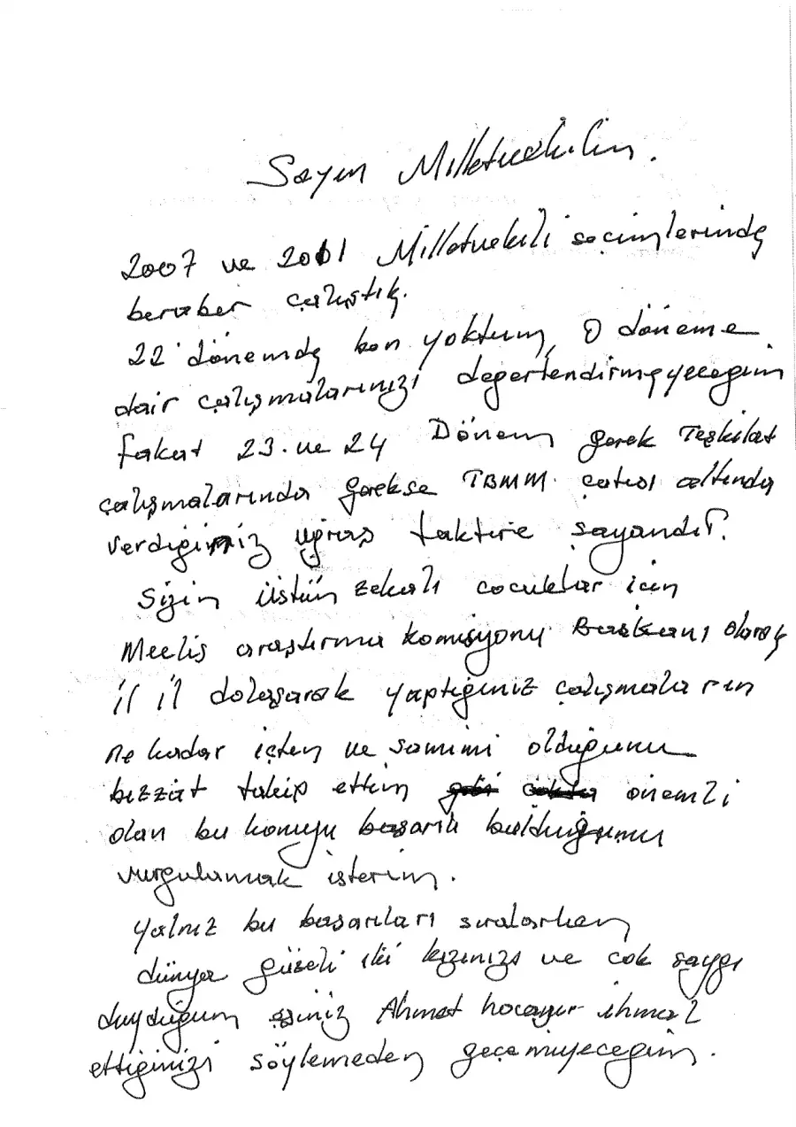 İbrahim Yiğit mektubunun ilk sayfası