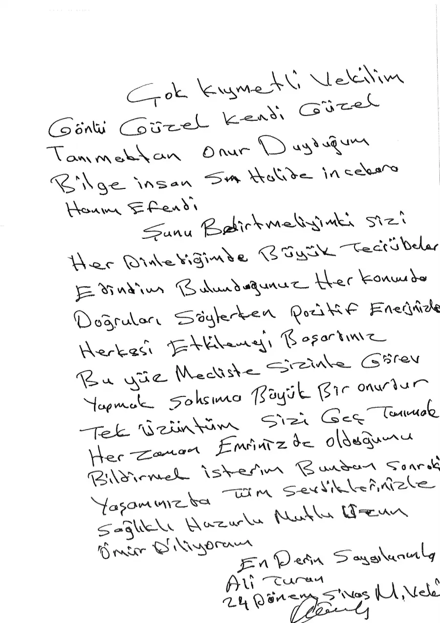 Ali Turan mektubunun ilk sayfası