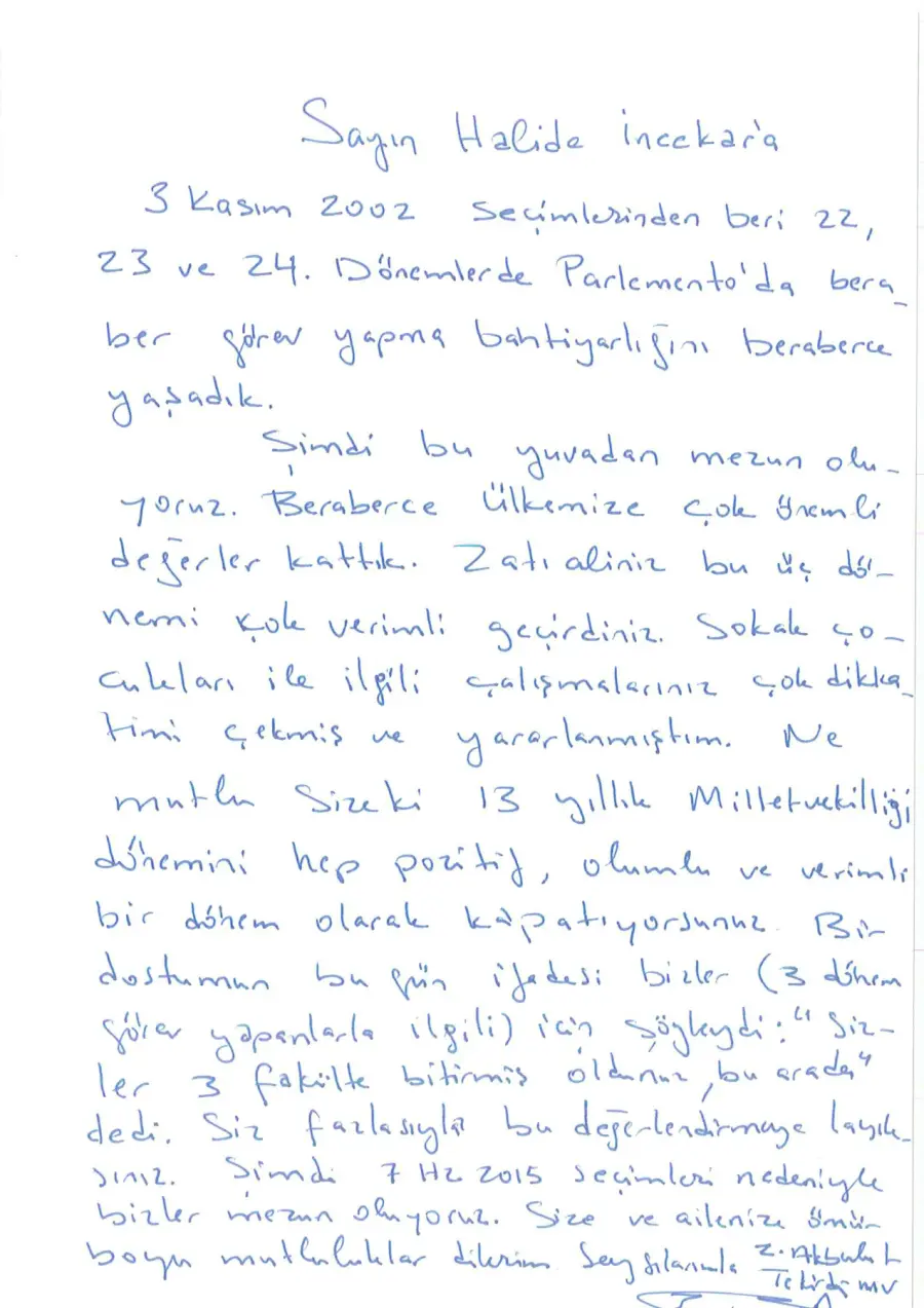 Z. Akbulut mektubunun ilk sayfası