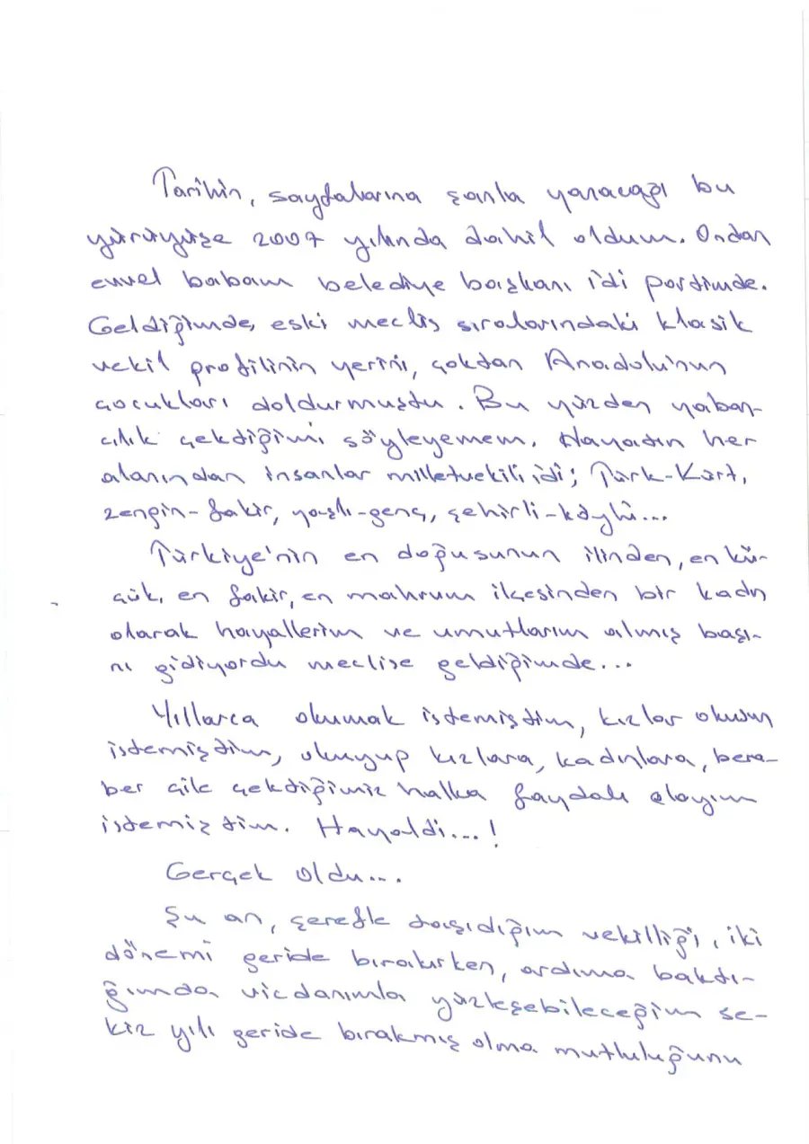 Gülşen Orhan mektubunun ilk sayfası