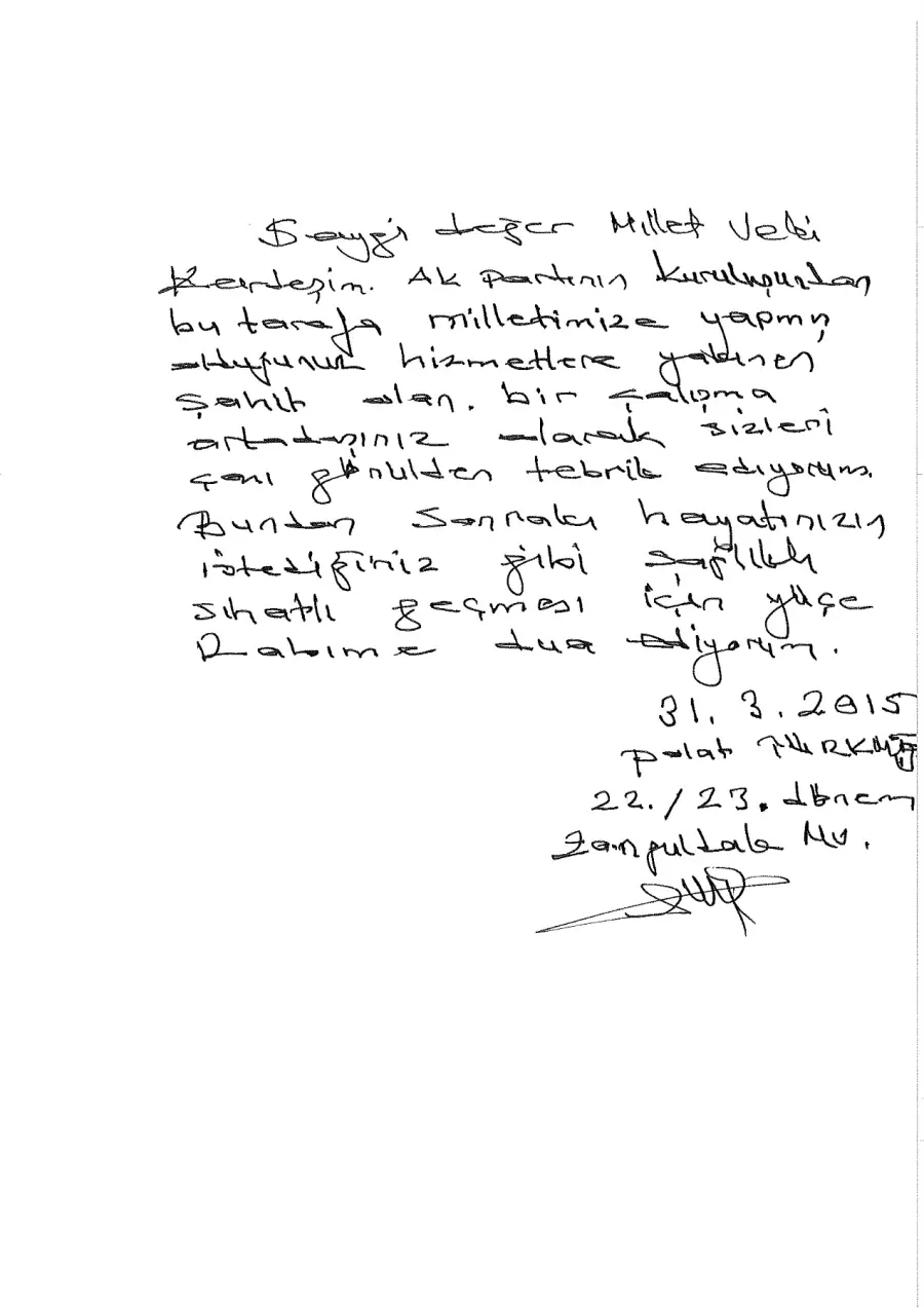 Polat Türkmen mektubunun ilk sayfası