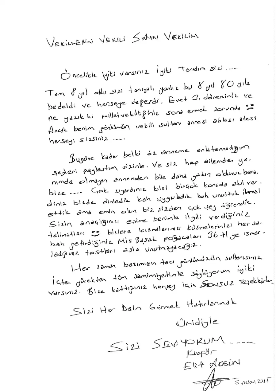 Elif Akgün mektubunun ilk sayfası